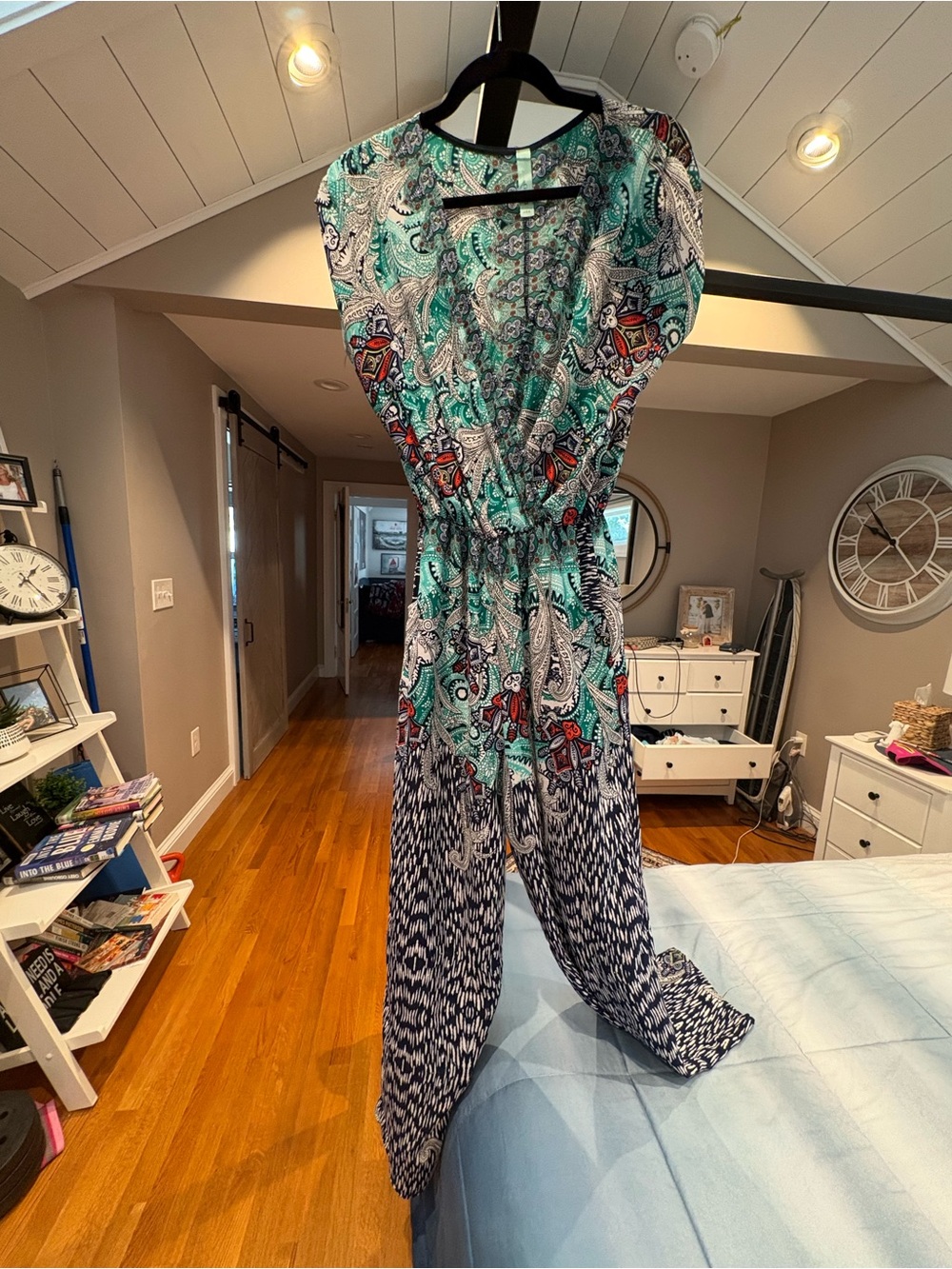 Gilli Teal Paisley & Navy Print Mix Jumpsuit Medium